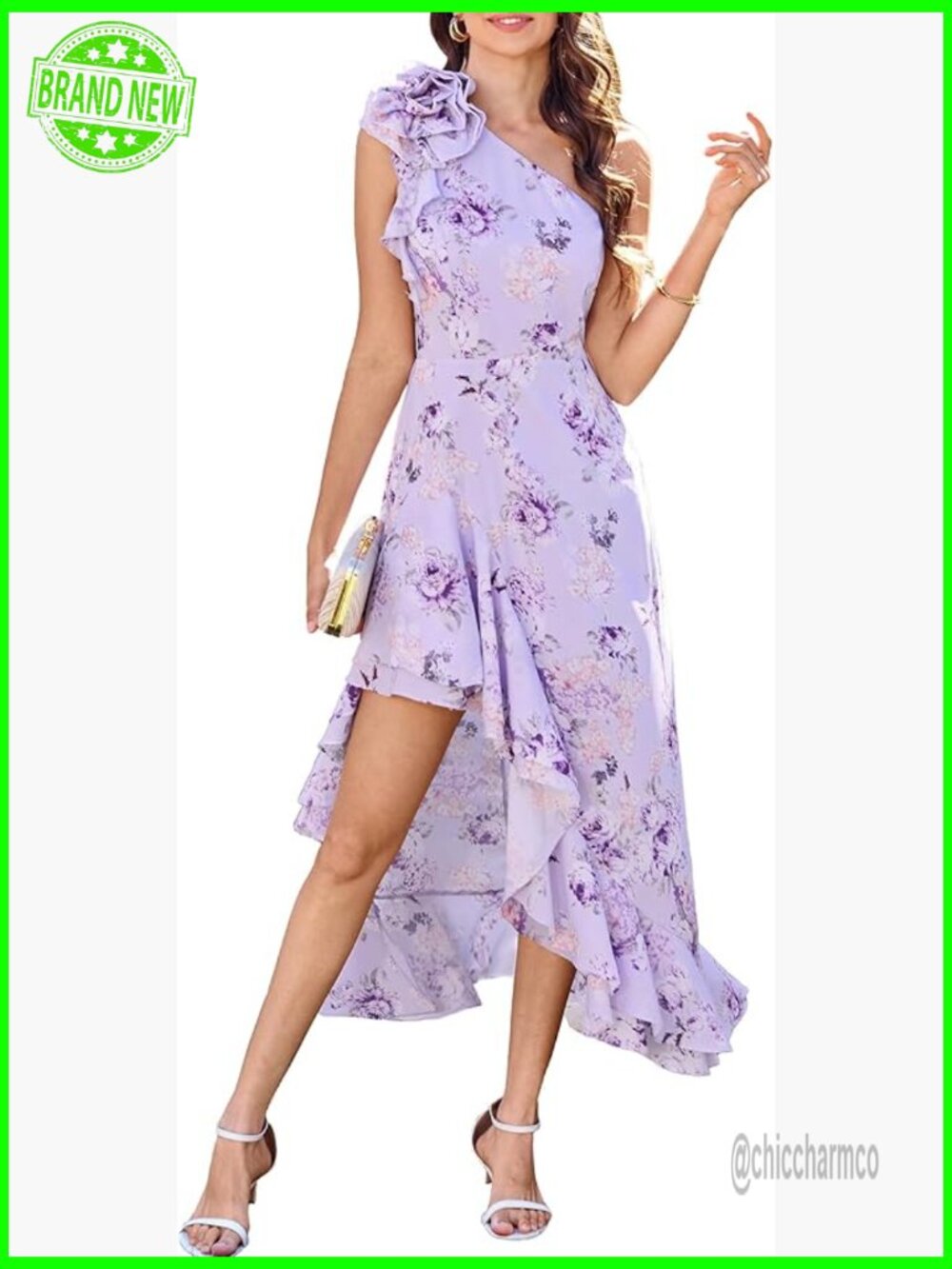 One Shoulder Floral Ruffle Maxi Dress High Low Asymmetrical Sleeveless Summer